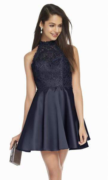Alyce Paris - 3847 Racerback Lace Bodice Mikado Cocktail Dress Special Occasion Dress 000 / Midnight