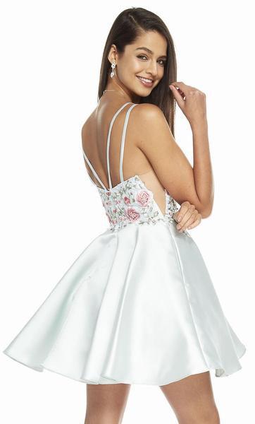 Alyce Paris - 3886 Floral Plunging Illusion Neck A-Line Cocktail Dress In Green and Floral