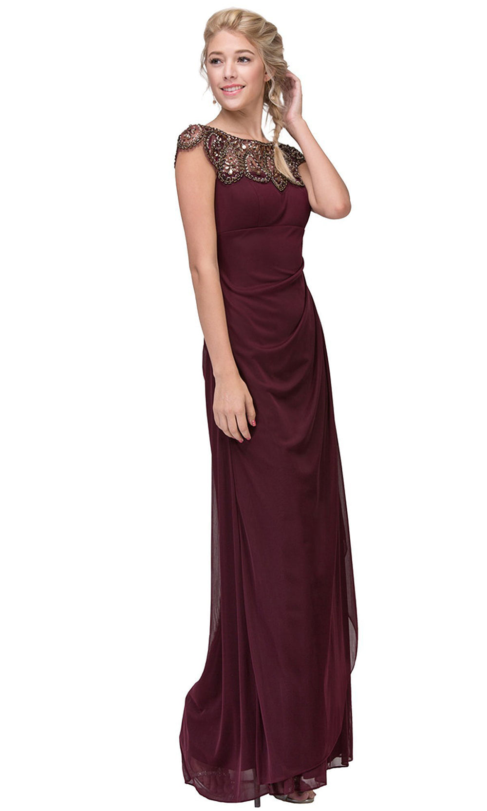 Eureka Fashion - Beaded Illusion Bateau Sheath Dress R216SC - 1 pc Red In Size XS and S Available CCSALE S / Red