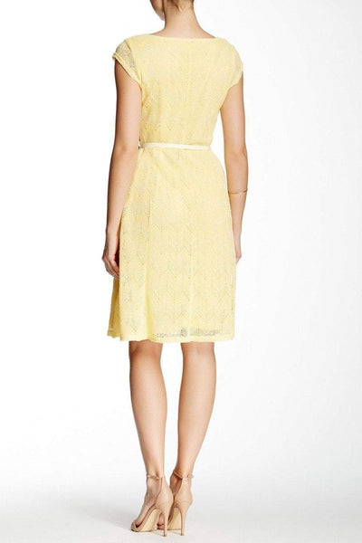 Sharagano - HW5S19F54 Cap Sleeve Crochet Knit Dress in Yellow