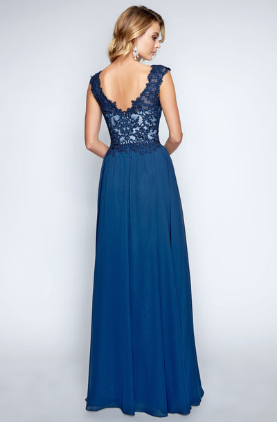 Nina Canacci - 1449 Embellished Lace Bodice A Line Gown in Blue