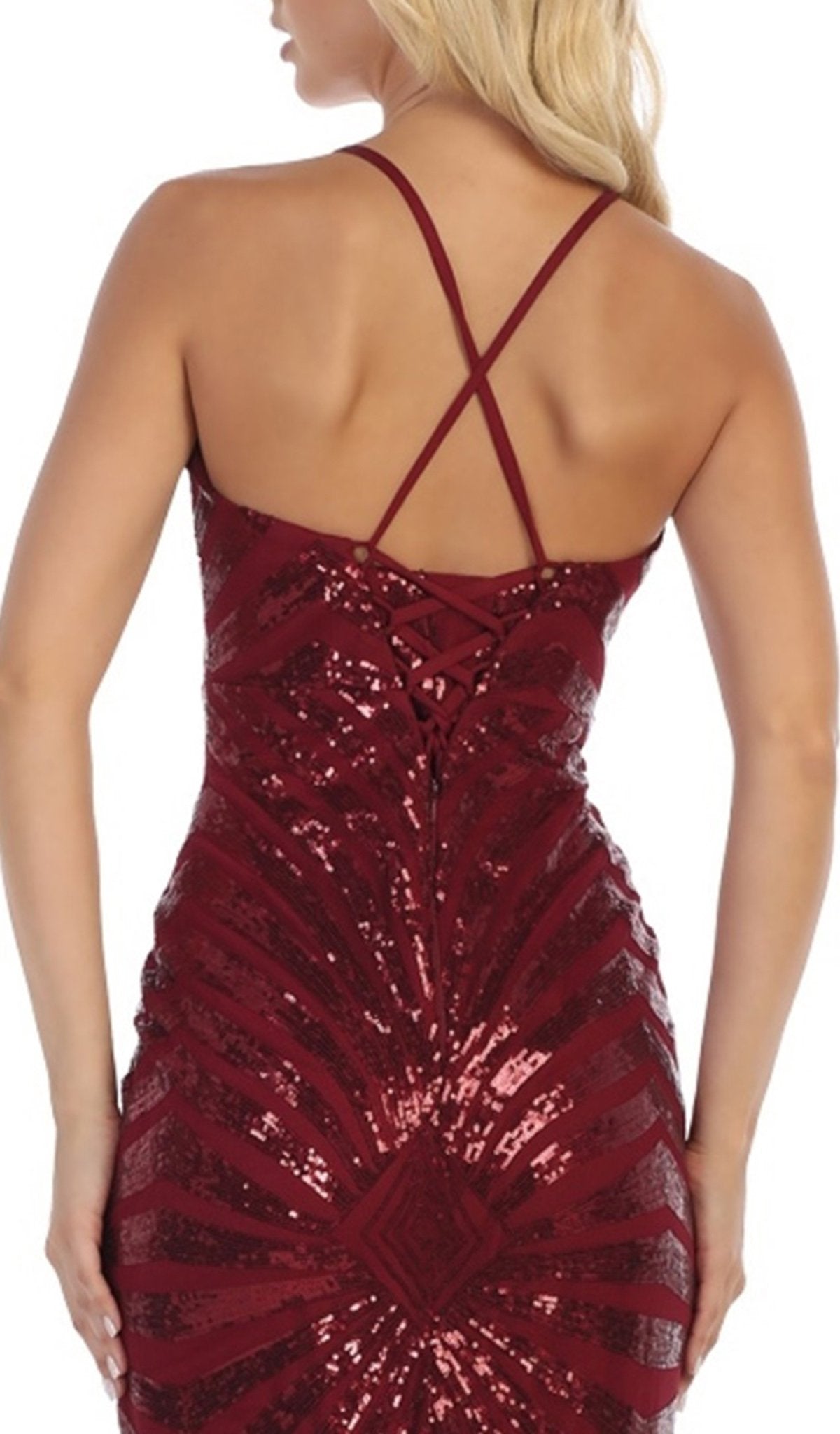 May Queen - RQ7695 Embellished Plunging V-neck Sheath Dress In Red