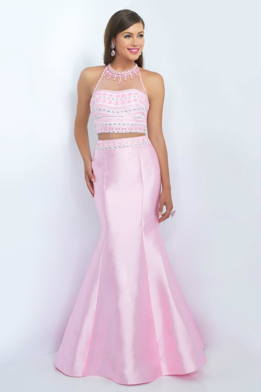 Blush - Crystal-encrusted Halter Neck Trumpet Gown 11084 in Pink