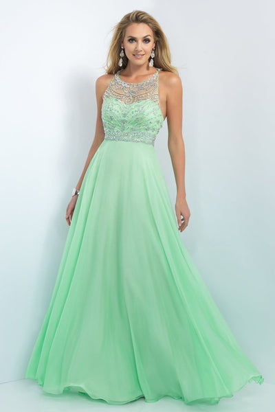 Blush - 10001 Jewel Embellished with Diamond Cutout Back Gown Special Occasion Dress 0 / Honeydew