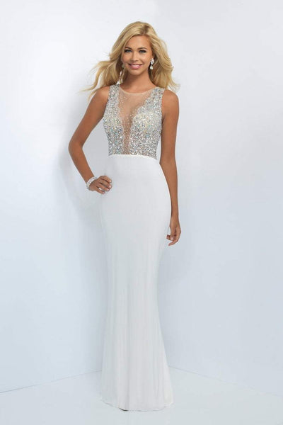 Blush by Alexia Designs - 11009 Jewel Encrusted Plunging Illusion Gown Special Occasion Dress 0 / Off White