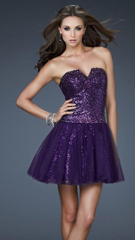 La Femme - Sparkling Notched Sweetheart Tulle A-Line Cocktail Dress 18124 In Purple