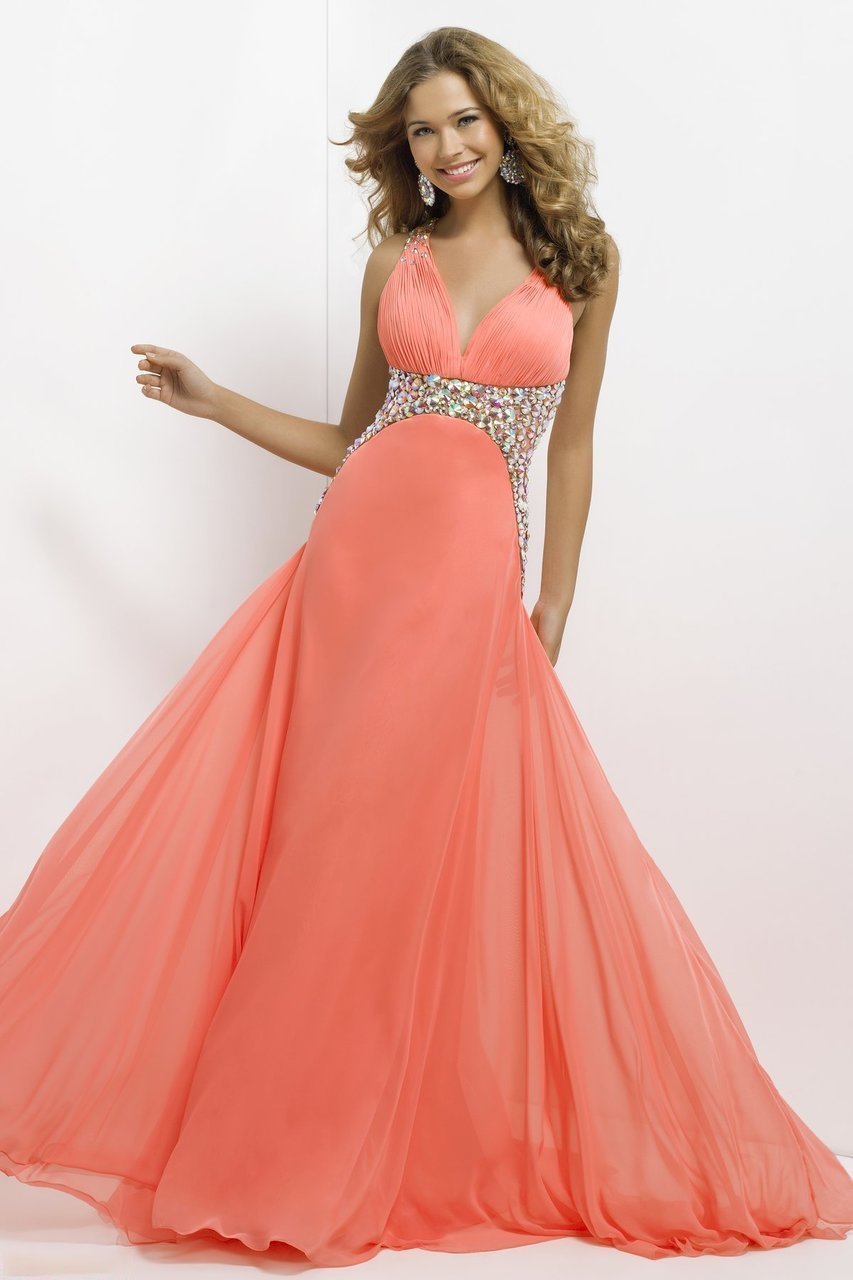 Blush by Alexia Designs - 9708 Sleeveless V-Neck Pleated Long Dress Special Occasion Dress 0 / Coral Pink