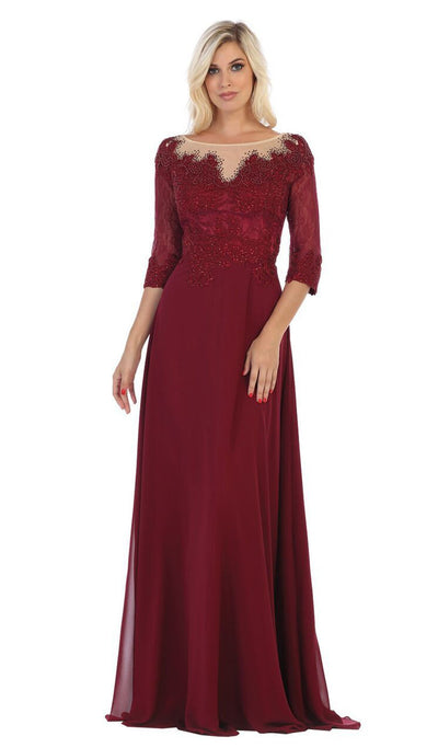 May Queen - MQ1617 Beaded Lace Illusion Bateau Dress In Red