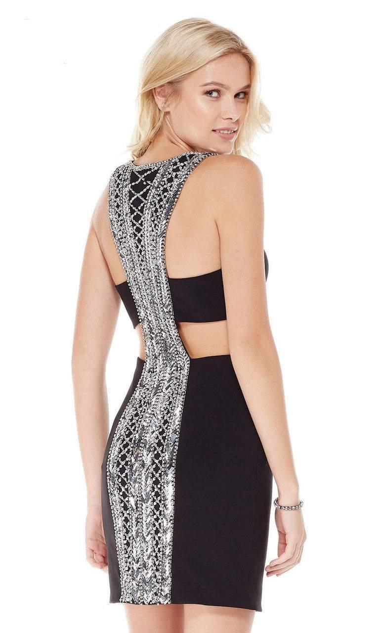 Back Embellished Fitted Cutout Cocktail Dress in Black and Silver