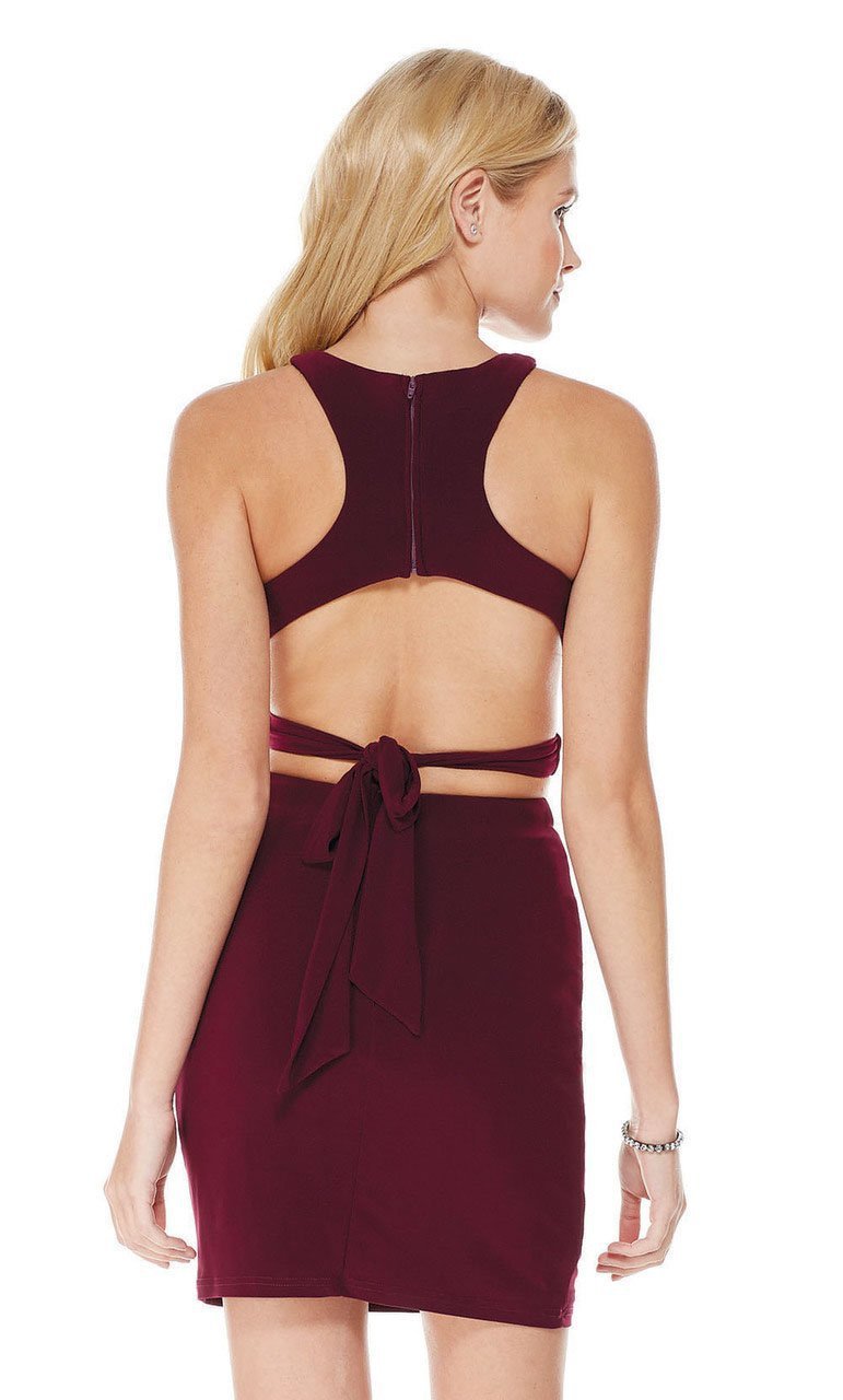 Two-Piece Crisscross Strapped Midriff Jersey Dress in Red