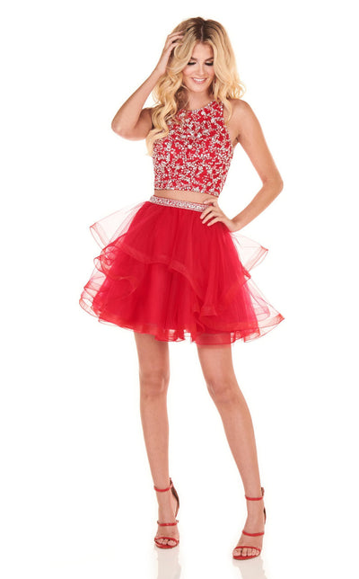 Rachel Allan Homecoming - 4012 Beaded Two Piece A-Line Cocktail Dress In Red