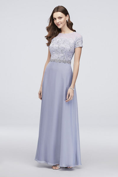 Cachet - 40391 Short Sleeve Sequin-Adorned Lace Long Dress In Purple