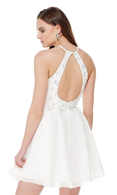 Beaded Lace with Cut out Back Skater Dress in White