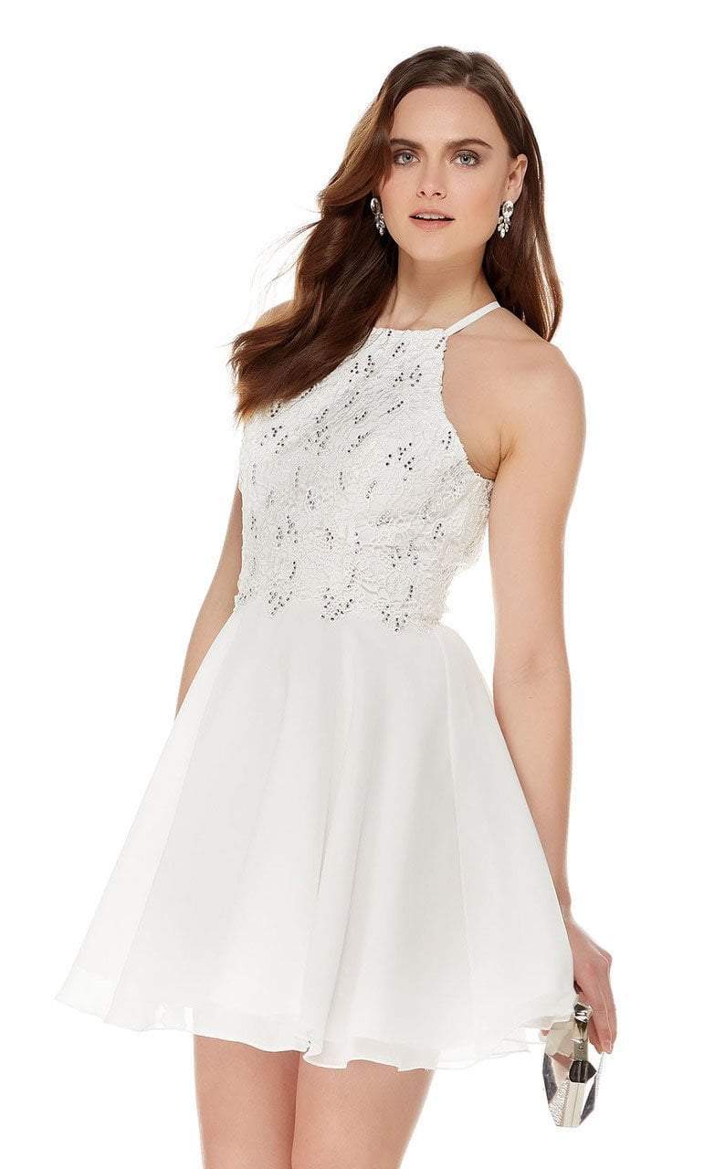 Beaded Lace with Cut out Back Skater Dress in White