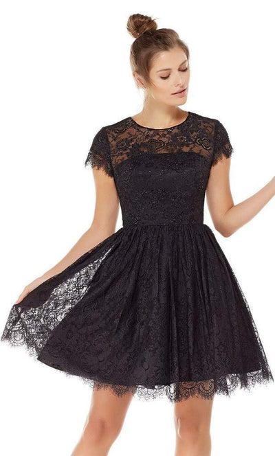 Alyce Paris - 3792 Fit and Flare Lace Overlay Cocktail Dress In Black