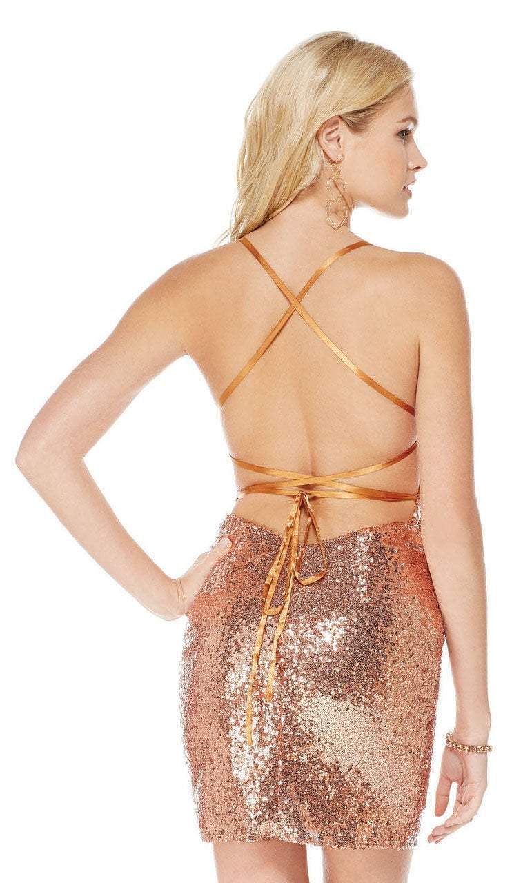 Sequined Deep V-neck Sheath Dress in Pink and Gold