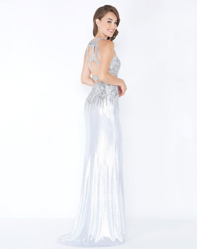 Mac Duggal - 40779M Sleeveless Metallic Cutout Sheath Gown In Silver