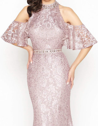 Mac Duggal - 40877R Lace Applique Cold Shoulder Evening Dress in Pink