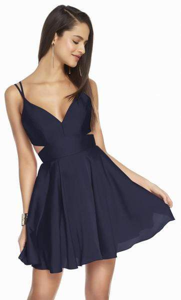 Alyce Paris - 4117 V-Neck Cutout Bandeau Back Satin Chiffon Dress Homecoming Dresses 000 / Midnight