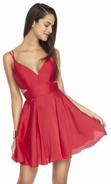 Alyce Paris - 4117 V-Neck Cutout Bandeau Back Satin Chiffon Dress Homecoming Dresses 000 / Red
