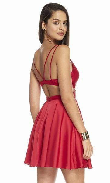 Alyce Paris - 4117 V Neck Cutout Bandeau Back Satin Chiffon Dress In Red