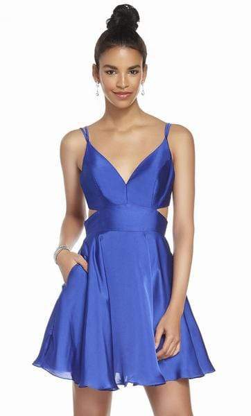 Alyce Paris - 4117 V Neck Cutout Bandeau Back Satin Chiffon Dress In Blue