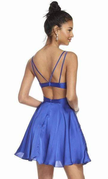 Alyce Paris - 4117 V Neck Cutout Bandeau Back Satin Chiffon Dress In Blue