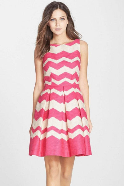 Taylor - Pleated Chevron Jacquard Dress 5445M in Pink and Cream
