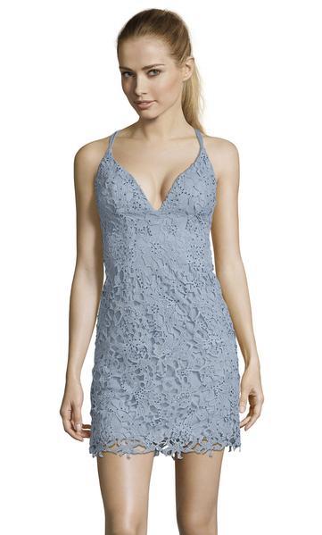 Alyce Paris - 4141 Embellished Lace V-neck Sheath Dress In Blue