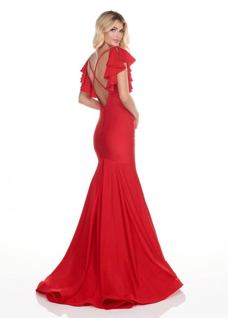 Rachel Allan Homecoming - 4150 Deep V-neck Jersey Mermaid Dress In Red