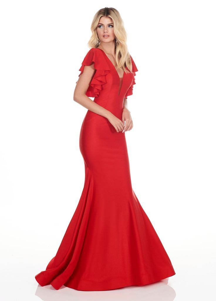 Rachel Allan Homecoming - 4150 Deep V-neck Jersey Mermaid Dress In Red