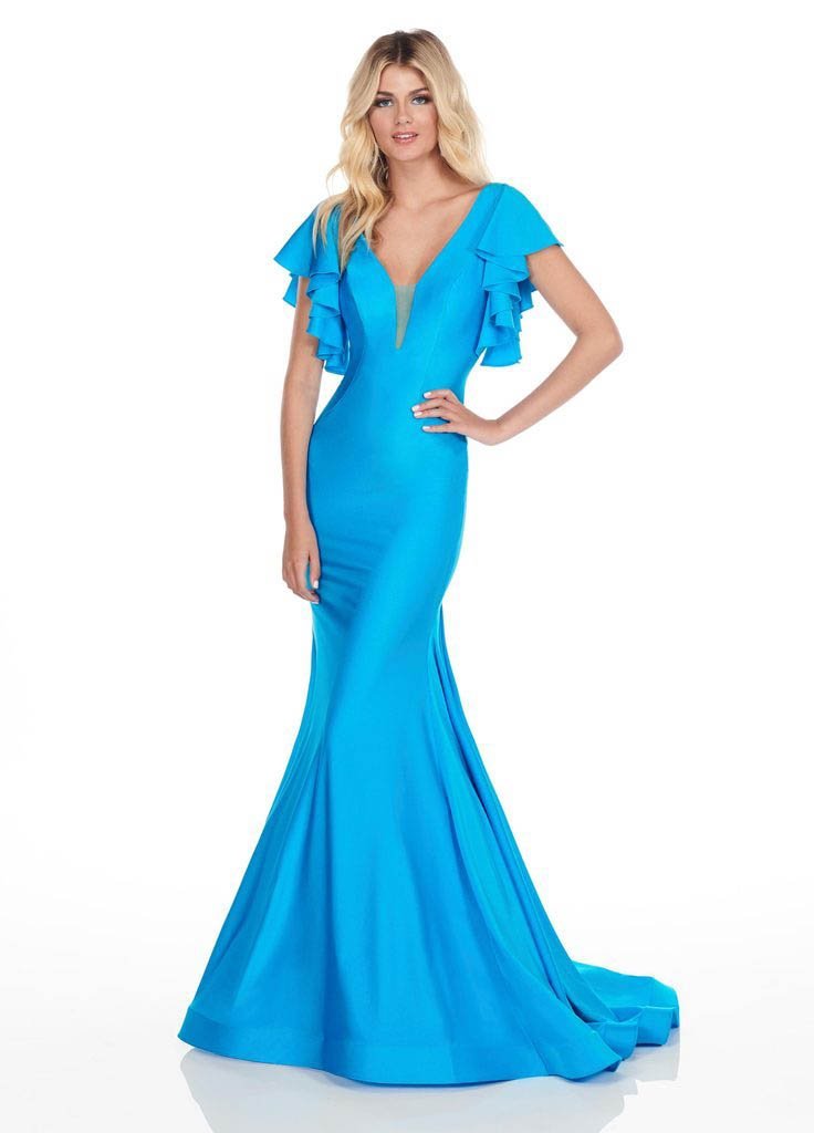 Rachel Allan Homecoming - 4150 Deep V-neck Jersey Mermaid Dress In Blue