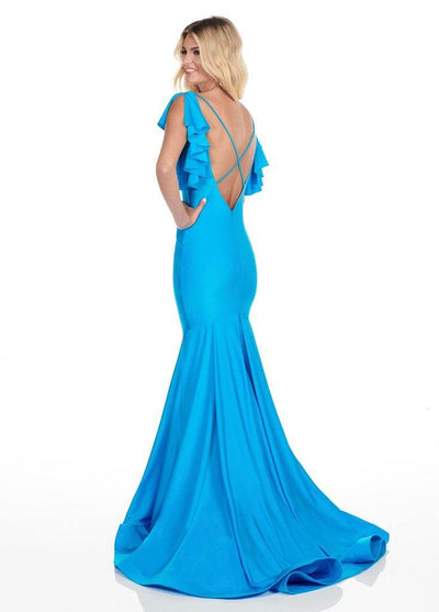 Rachel Allan Homecoming - 4150 Deep V-neck Jersey Mermaid Dress In Blue