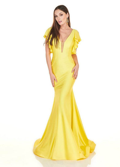Rachel Allan Homecoming - 4150 Deep V-neck Jersey Mermaid Dress In Yellow