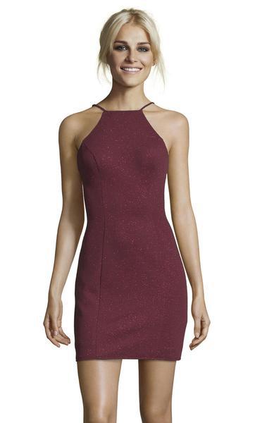 Alyce Paris - 4153 Halter Neck Glitter Jersey Fitted Cocktail Dress In Red