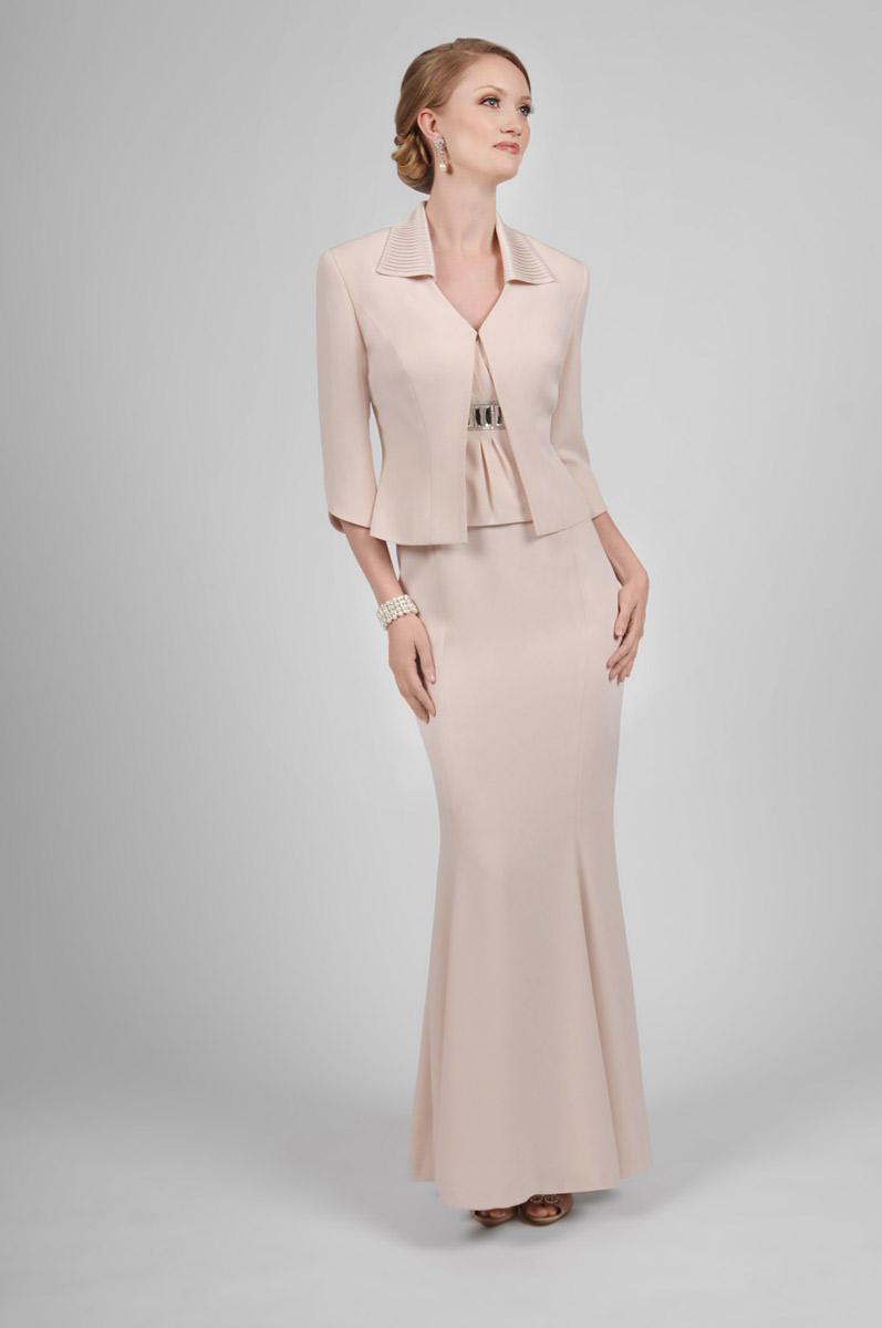 Daymor Couture - 418 Sleeveless V Neck Empire Gown with Bolero In Neutral