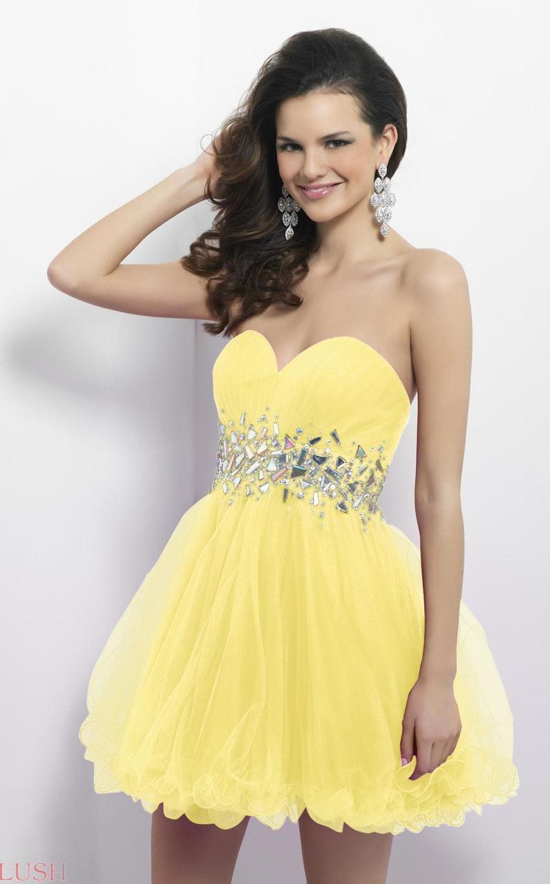 Blush - Strapless Embellished Cocktail Dress 9662 in Yellow