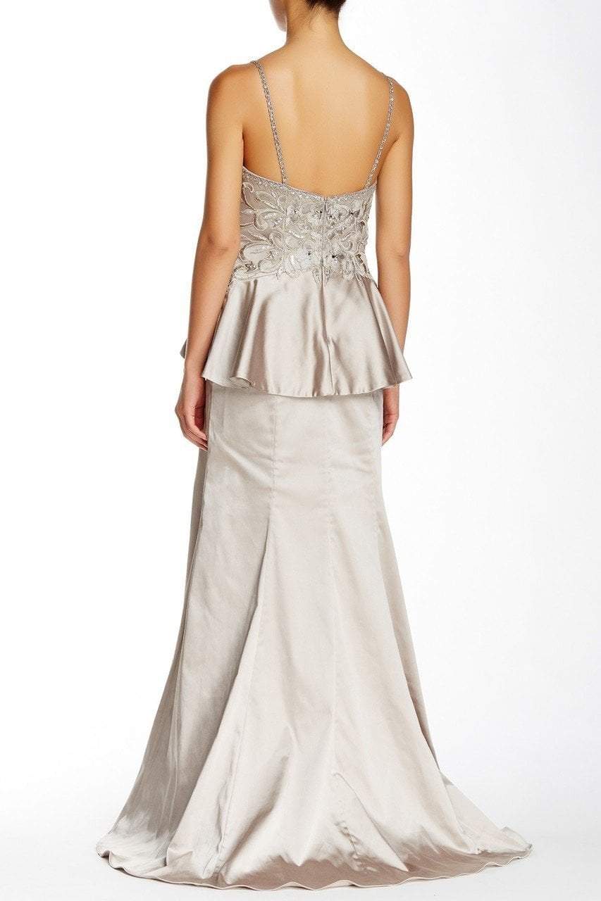 Sue Wong - Embroidered Peplum Satin Dress in Neutral