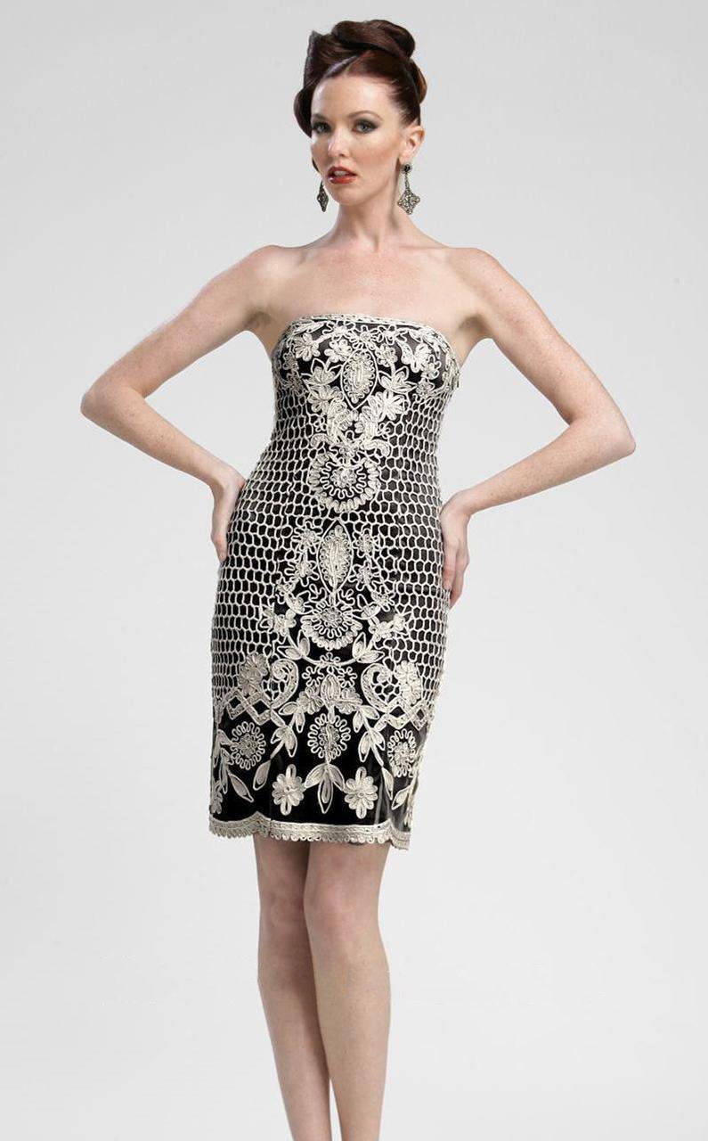 Sue Wong - C3307 Strapless Embroidered Cocktail Dress in WITH WATERMARK (Black and White)