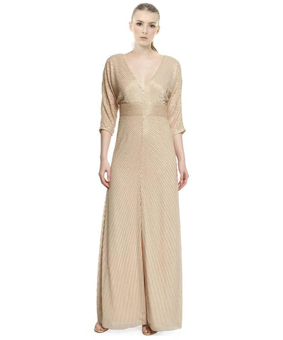 Aidan Mattox - V-Neckline Beaded Chiffon Evening Dress 54473360 in Gold