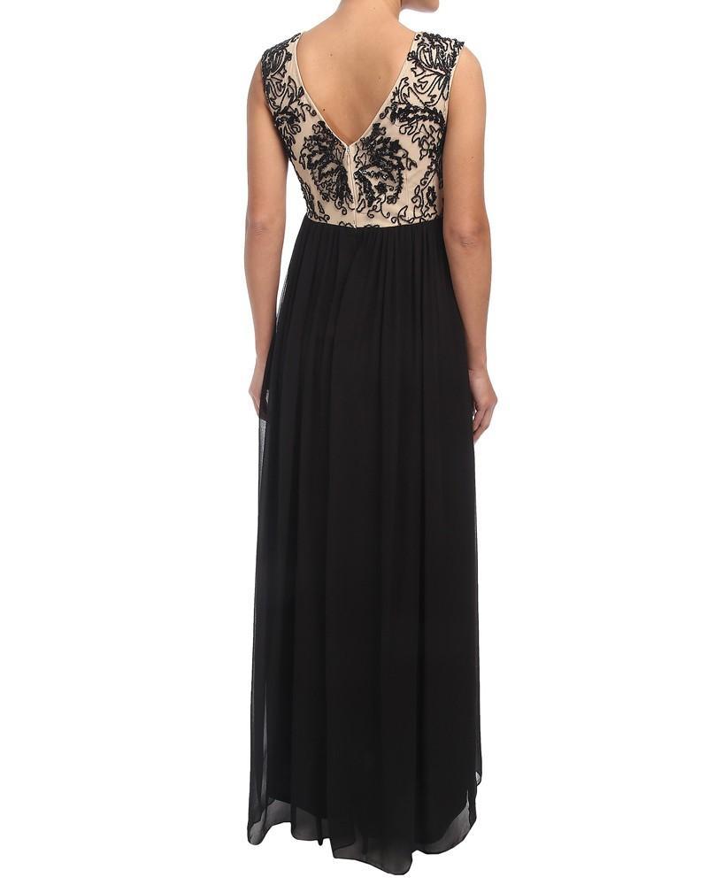 Adrianna Papell - 91899340 Beaded Cap Sleeves Chiffon Dress in Black and Neutral