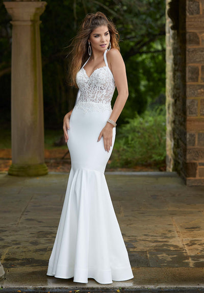 Mori Lee - 43061 Jeweled Corset Lace Mermaid Gown in White