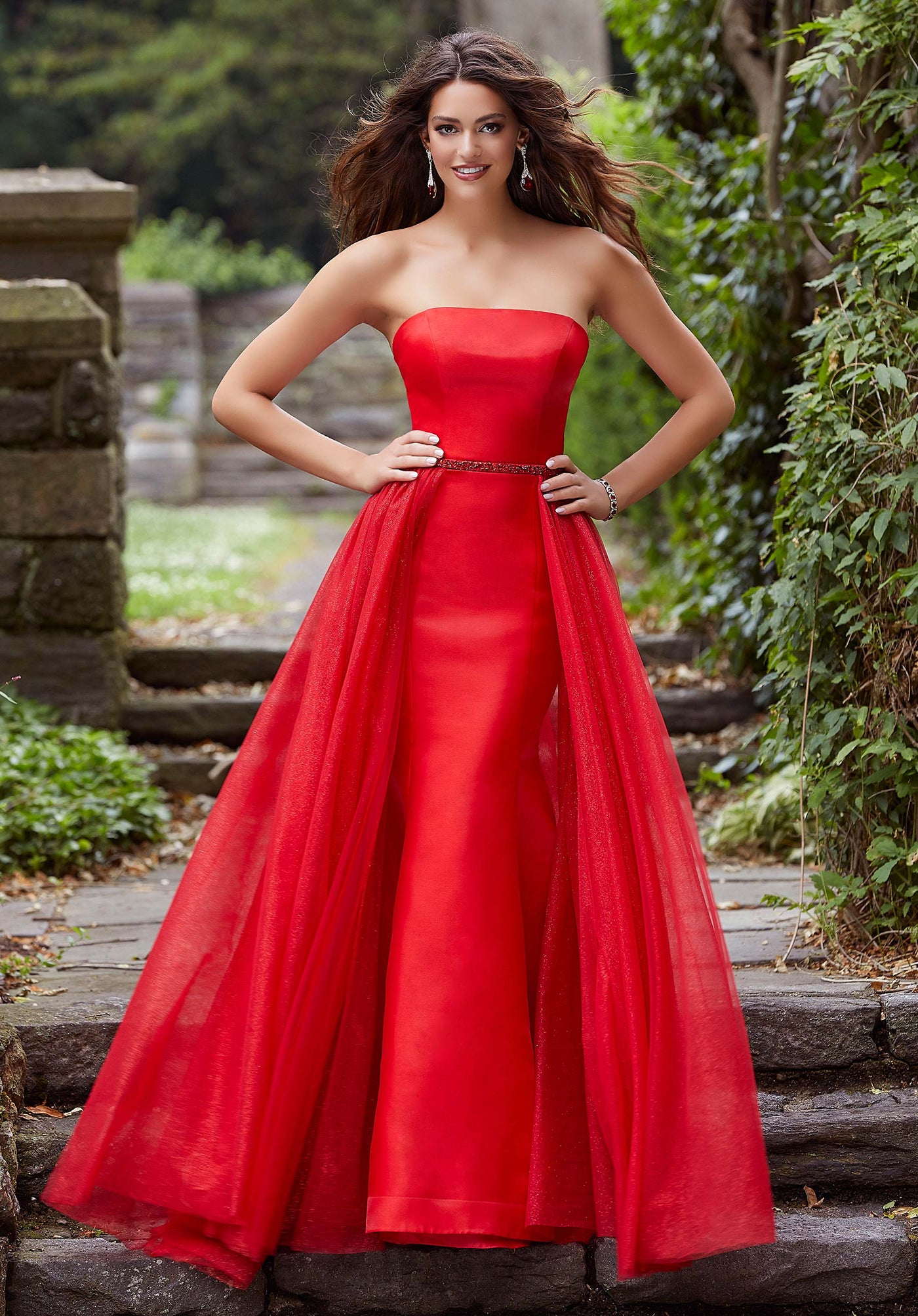 Mori Lee - 45029 Strapless Mermaid Dress with Overskirt in Red