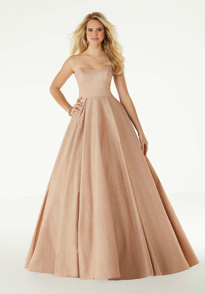 Mori Lee - 45032 Glitter Satin Strapless Ballgown in Pink and Gold