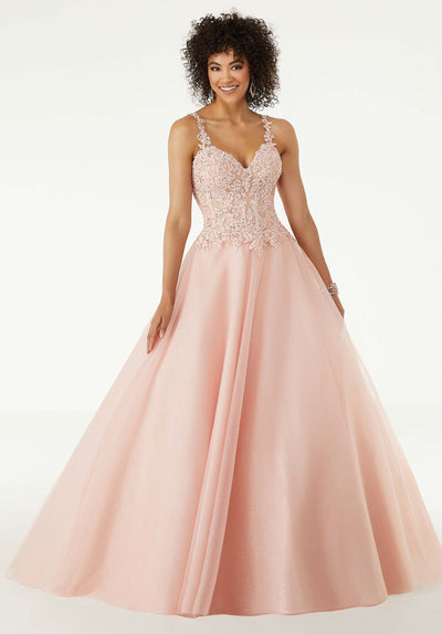 Mori Lee - 45064 Beaded Lace Sweetheart Ballgown in Pink