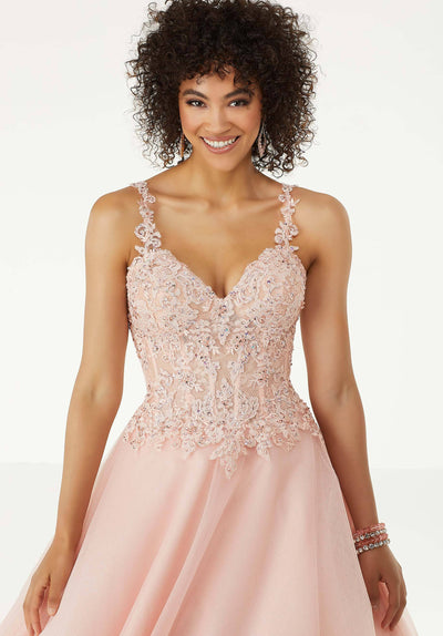 Mori Lee - 45064 Beaded Lace Sweetheart Ballgown in Pink