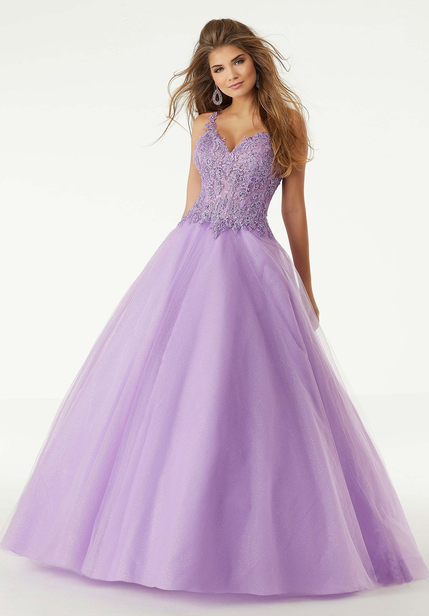 Mori Lee - 45064 Beaded Lace Sweetheart Ballgown in Purple