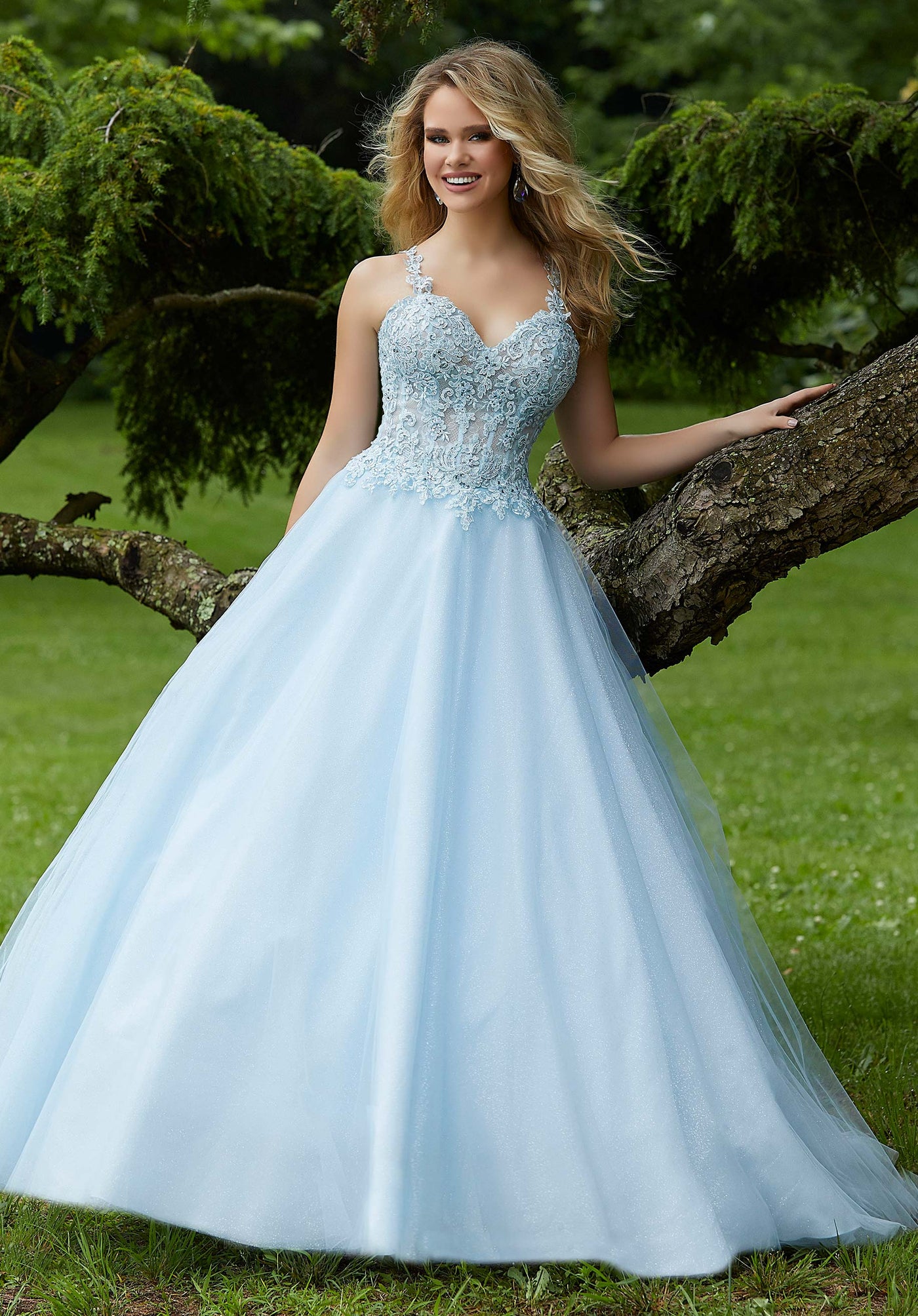 Mori Lee - 45064 Beaded Lace Sweetheart Ballgown in Blue
