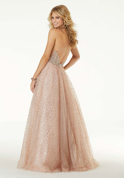 Mori Lee - 45068 Beaded Deep V-neck Ballgown in Pink and Gold