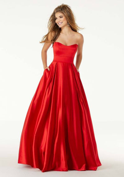Mori Lee - Sweetheart Lace Up A-Line Evening Dress 45090 In Red